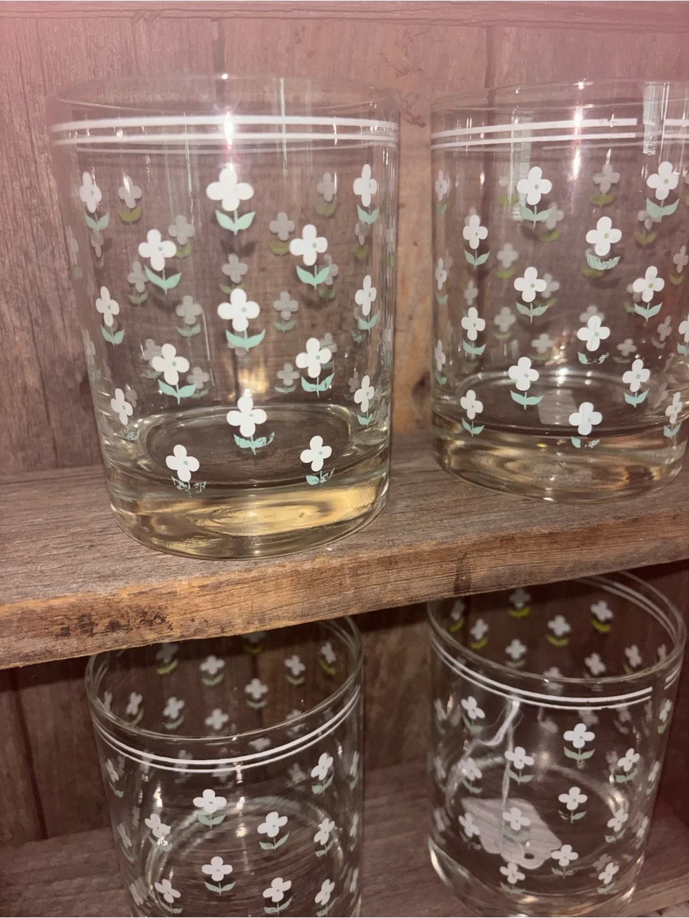 Vintage Glass Tumblers White Floral Pattern Like New Final Sale